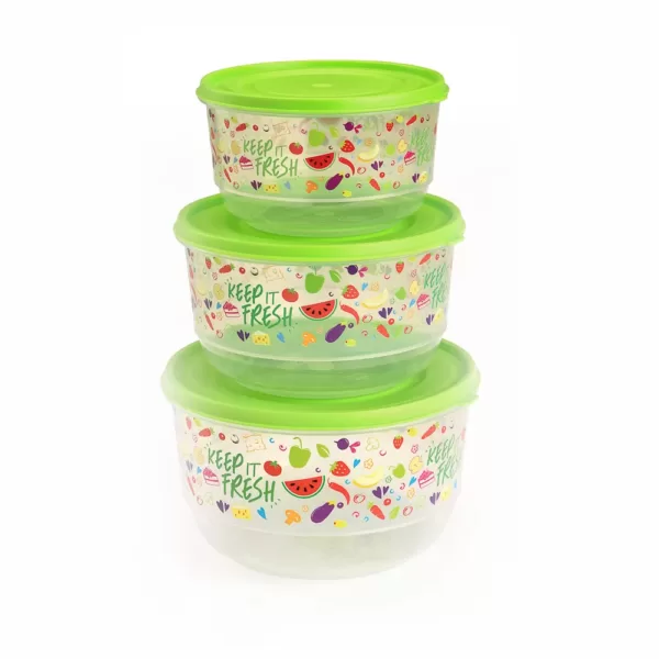 UCSAN PLASTIC Trendy Round Food Saver With Iml Design – 3 Pcs Set (1 L + 1,8 L + 2,6 L )