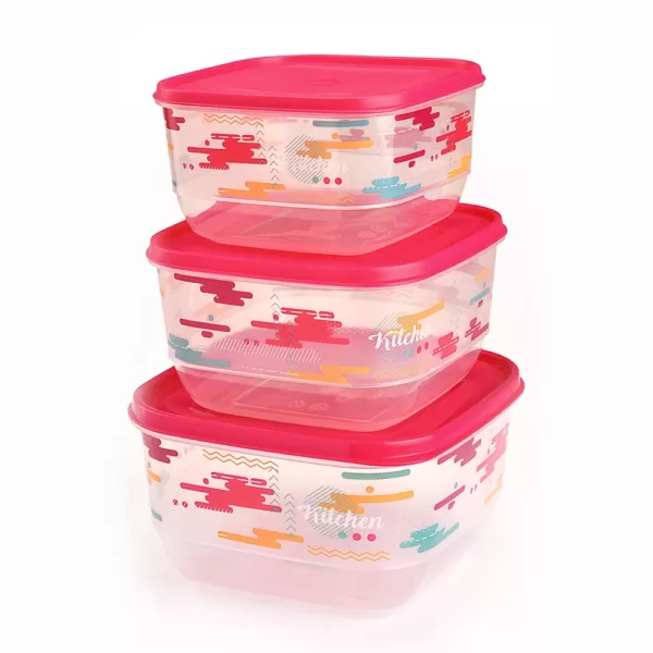 UCSAN PLASTIC Trendy Square Food Saver With Iml Design 3 Pcs Set (1,9 L + 2,6 L + 3,6 L )