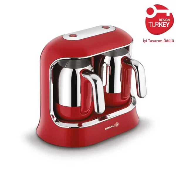 Korkmaz Kahvekolik Twin Turkish Coffee Maker 400 Watt – Red/Chrome